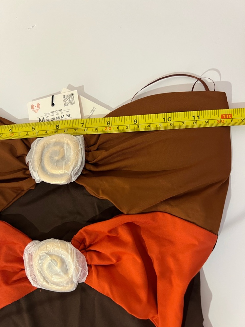 ZARA Strapless Cutout Swimsuit in Brown & Red with Gold Spiral Embellishments - Picture 8 of 8